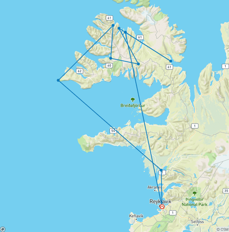 Map of 3 Day - Westfjords Highlights Adventure