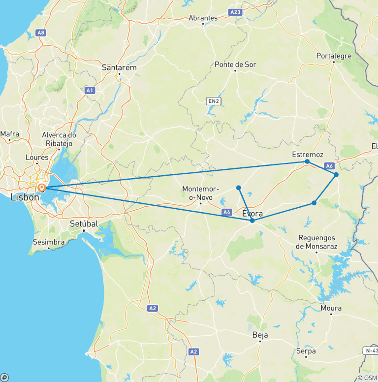Map of Alentejo Vineyards Road 7 Days