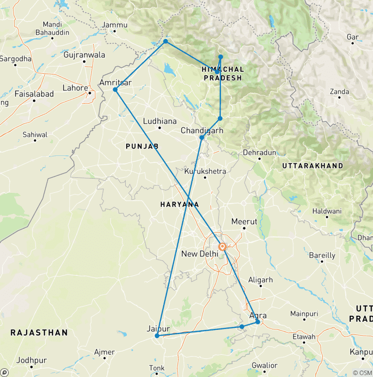 Map of North India Heritage and Himalayan Trail By G Experiences