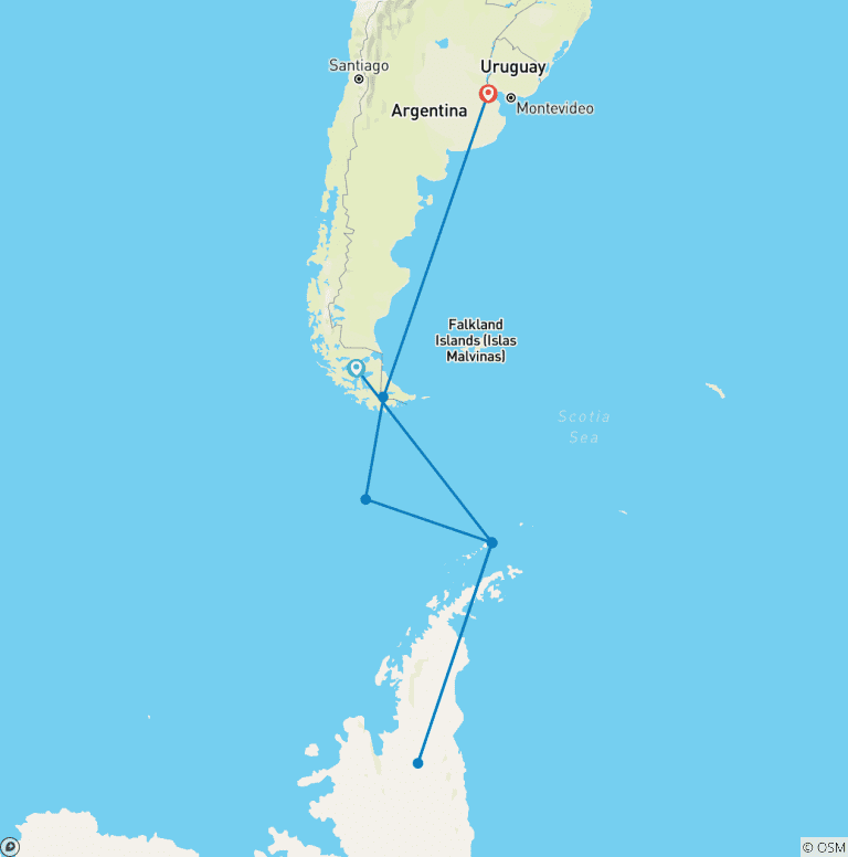 Map of 10D/9N Antarctica Beyond Limits: A Refined Fly & Cruise Expedition