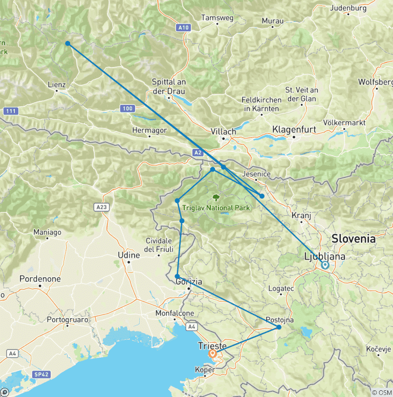 Map of Signature: Hiking the Alpe-Adria Trail, Alps to the Adriatic National Geographic