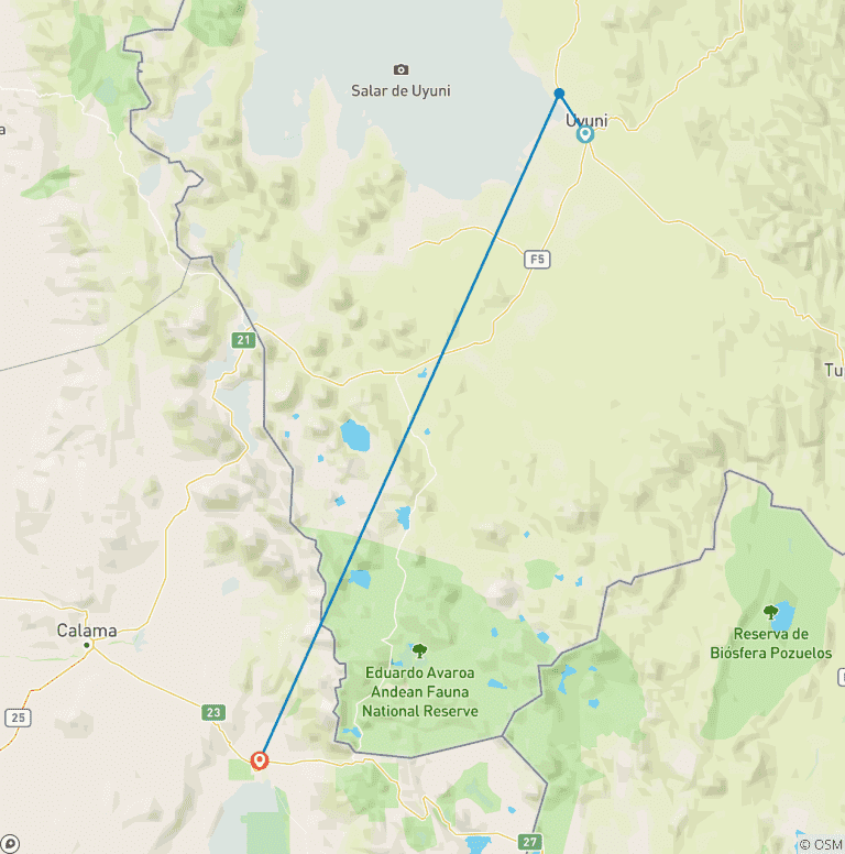 Map of Uyuni & Atacama Express - 3 days