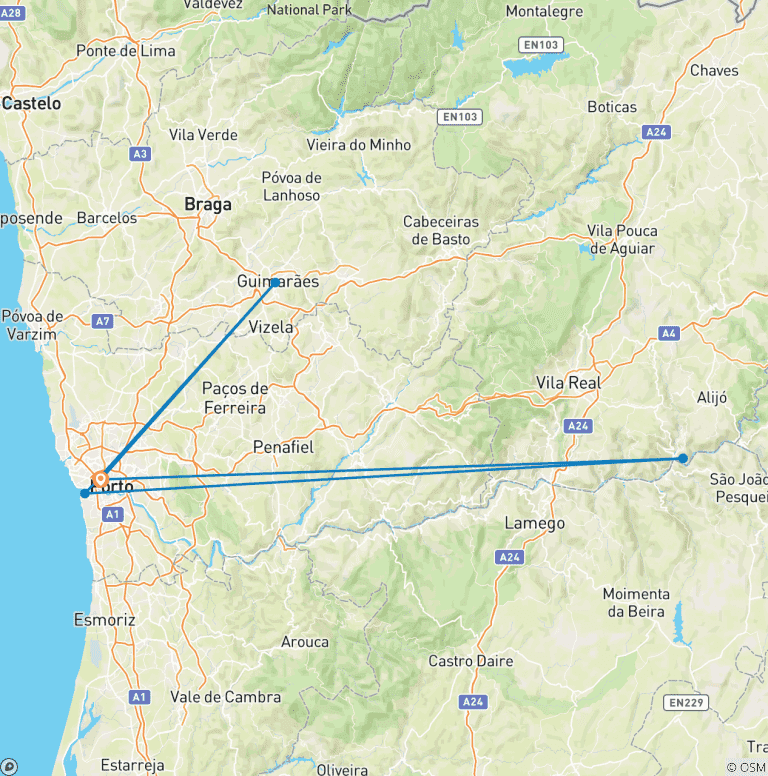 Map of Wonders of Northern Portugal - 7 days