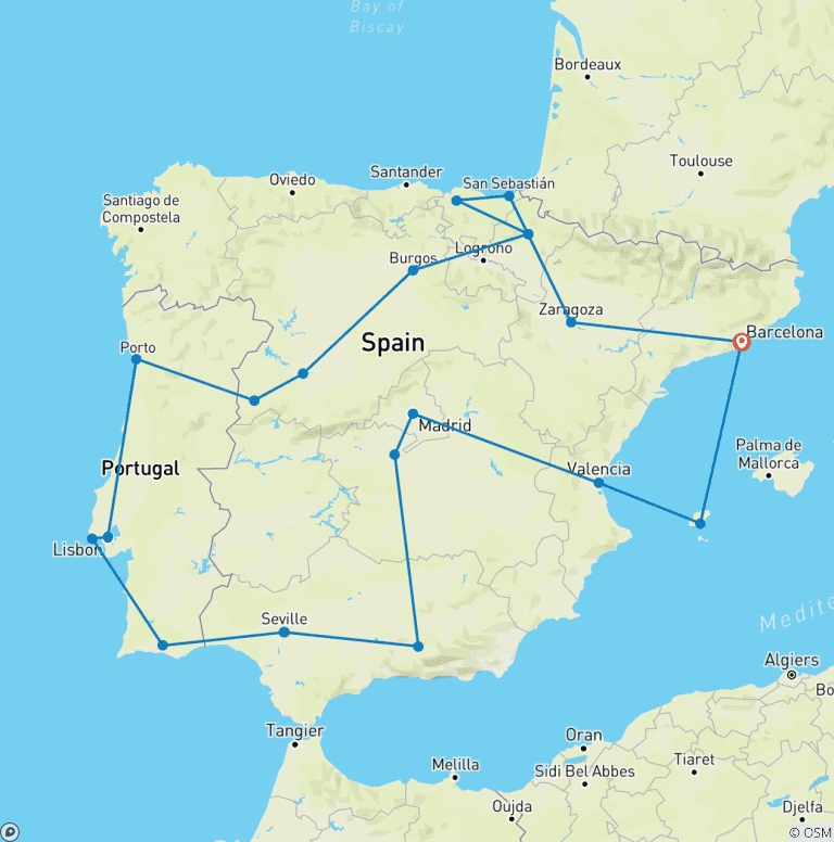 Map of Best of Spain & Portugal (Age 27-35 Start Barcelona)
