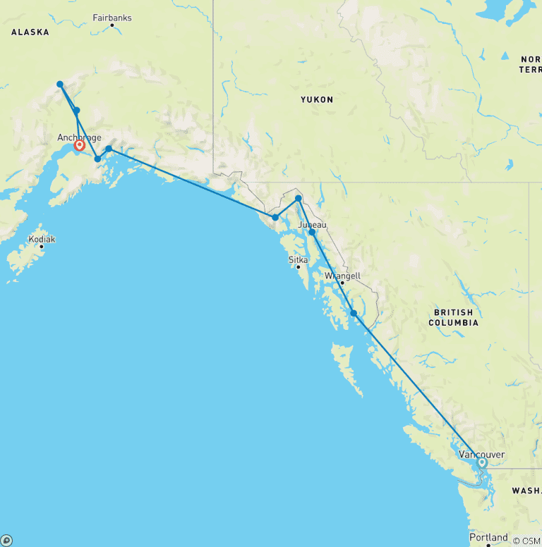 Map of Natural Wonders of Alaska Vancouver - Anchorage (2027)