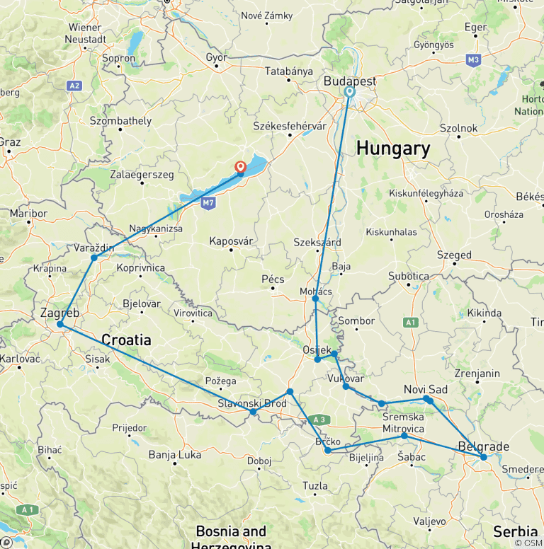 Map of The majestic Danube, the authentic Sava and Lake Balaton (port-to-port cruise)