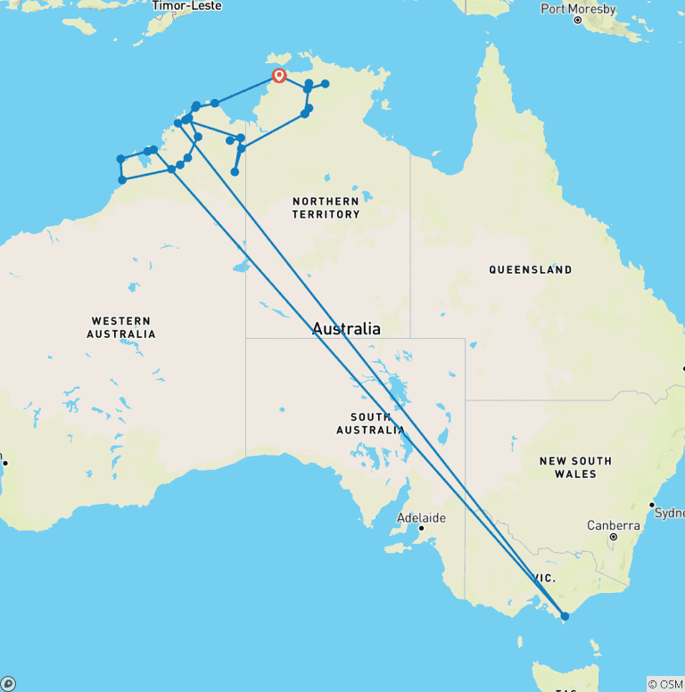 Map of Kimberley and Top End with Kimberley Coastal Expedition