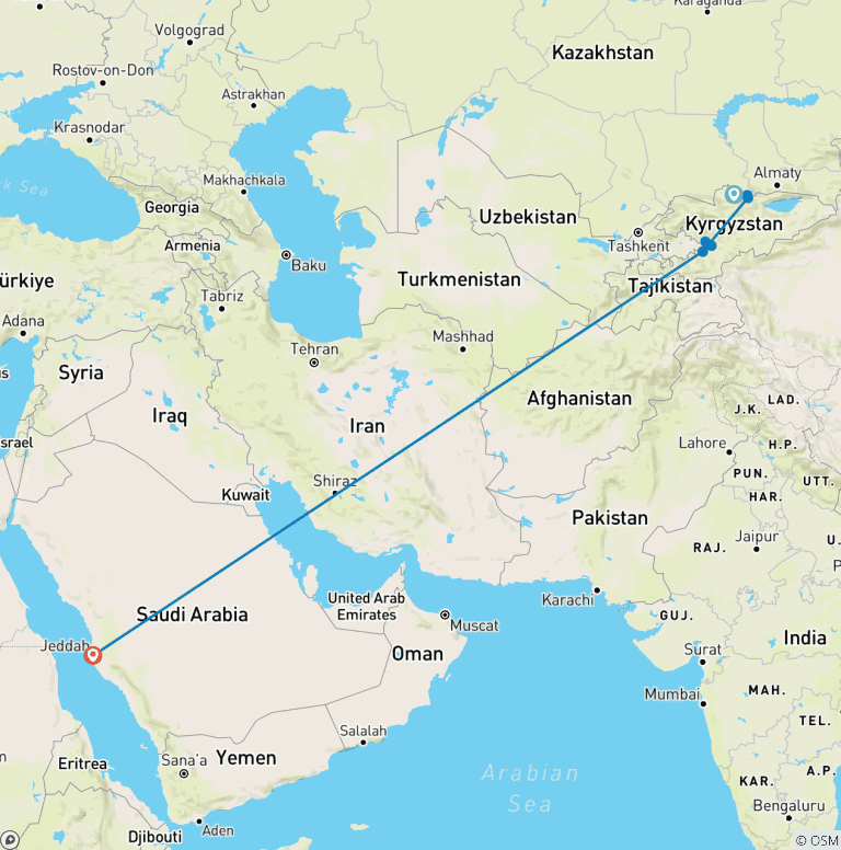 Map of 5-Day Cultural & Islamic Heritage Tour in Kyrgyzstan