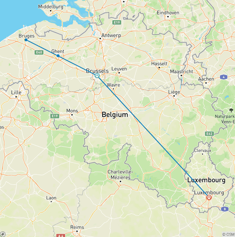 Map of 9 Days in Brussels and Luxembourg by Train: Fairytale Cities, Castles & Culture