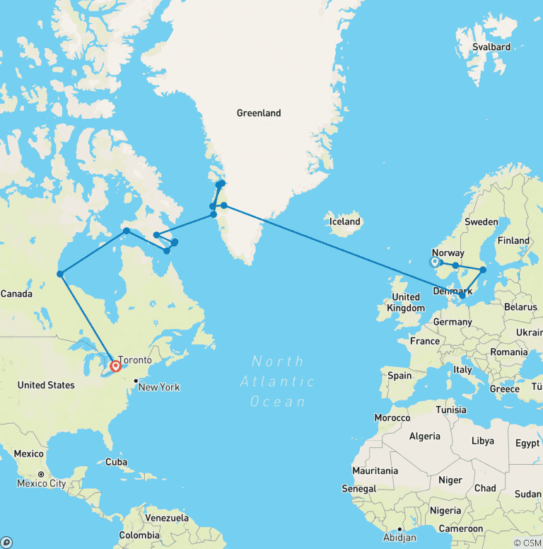 Map of Scandinavian Discovery & the Canadian Arctic - Cruise & Land journey