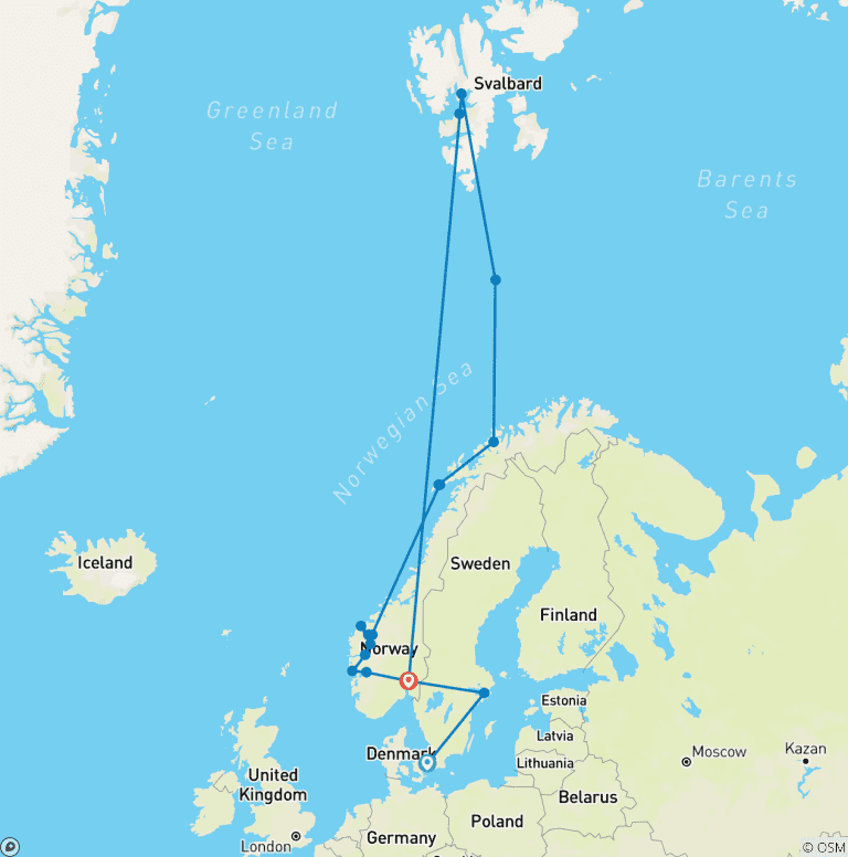 Map of Scandinavian Discovery & Arctic Wonders - Cruise & Land Journey 2028