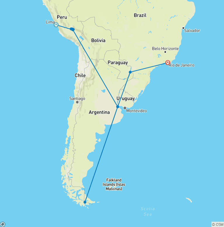 Map of Ultimate Journey: Peru, Argentina, Brazil & Antarctica 2028