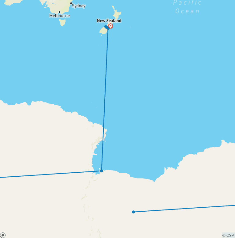 Map of Antarctica’s Ross Sea, Mt. Cook & Christchurch - Cruise & Land Journey 2029|2028 - 27 Days