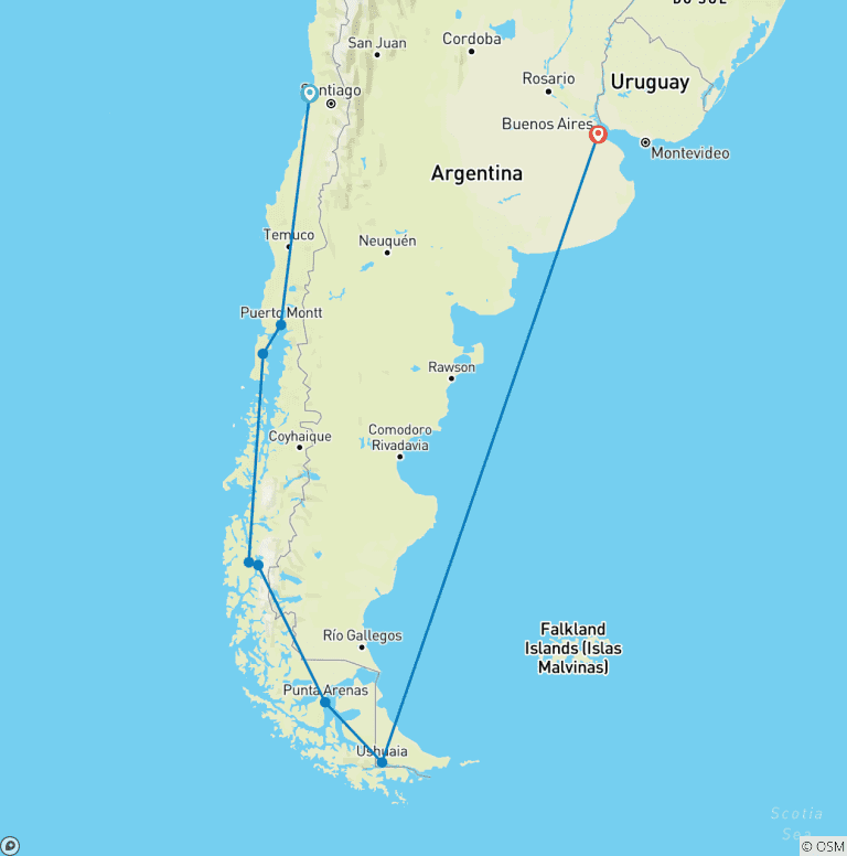 Map of Ultimate Voyage: Chilean Fjords & Antarctica's Weddell Sea
