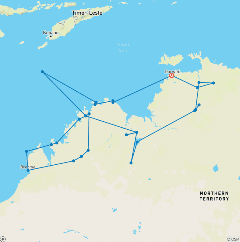 Map of Kimberley and Top End with Kimberley Coastal Expedition Darwin - Darwin (2027)