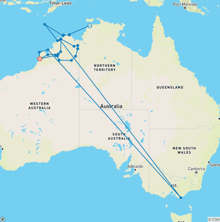 Map of Kimberley Complete with Kimberley Coastal Expedition Darwin Broome (2027)