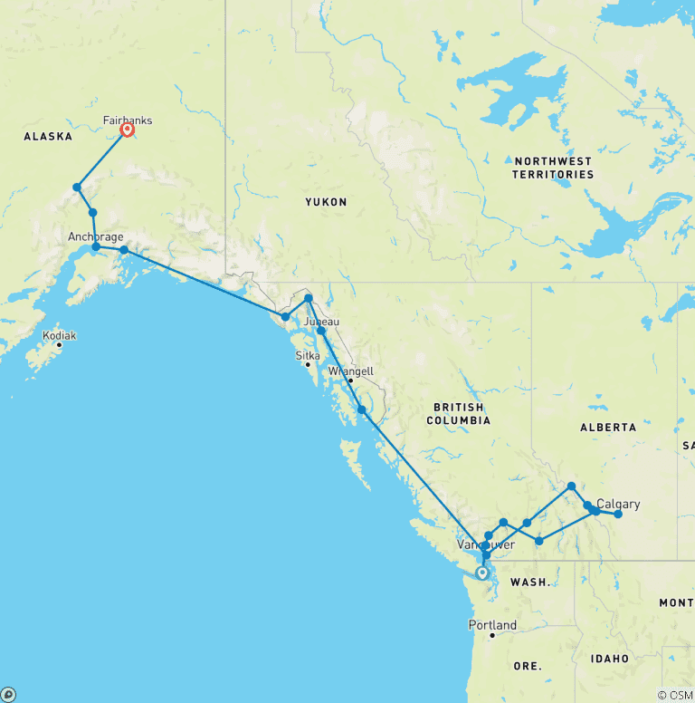 Map of Canadian Rockies, Alaska & Arctic Circle