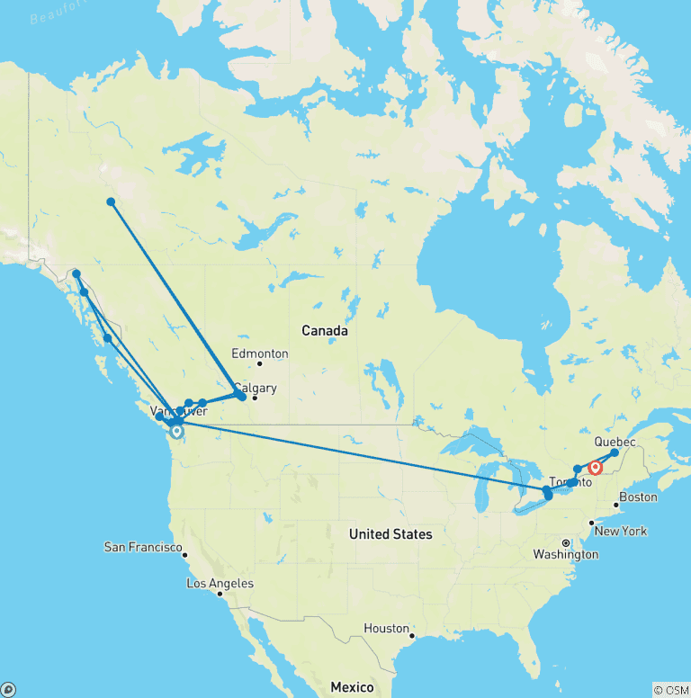 Map of Rockies Grandeur, Alaska Cruise & Best of the East 2027 - 26 Days