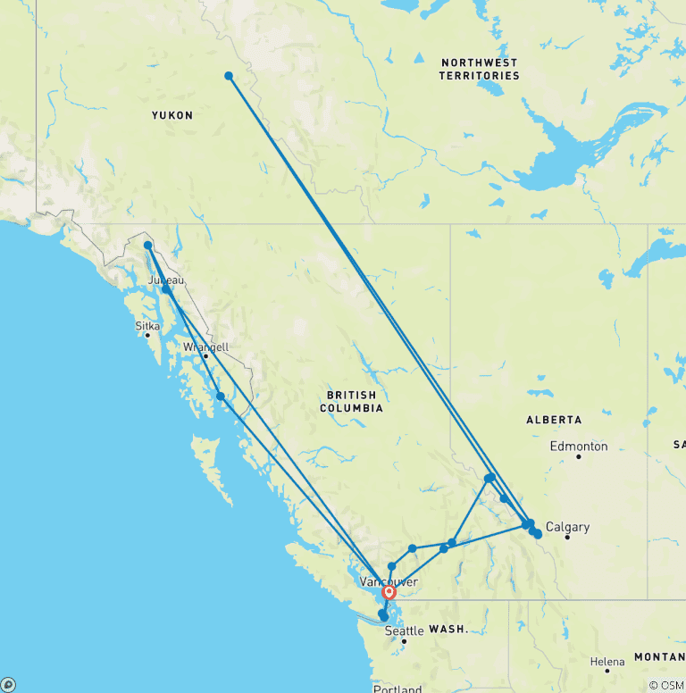 Map of Icons of Western Canada & Alaskan Cruise 2027 - 22 Days (54 destinations)