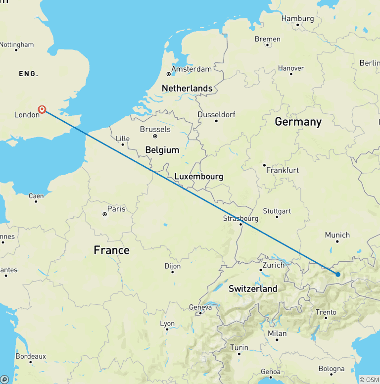 Map of Ski Austria 35 to 45: 2 Weeks (Coach From London, Start London)
