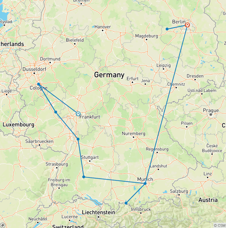 Map of Germany Cities and Castles Tour