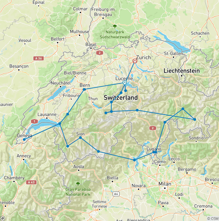 Map of Country Roads of Switzerland - Small Group (Small Groups)