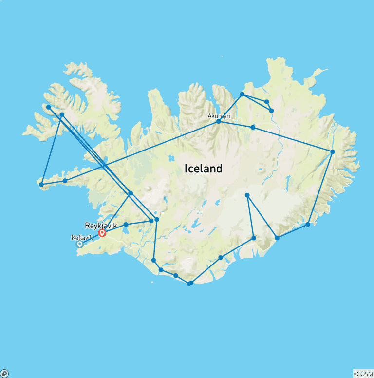 Map of Iceland Rental Car Tour: Under the spell of the elements