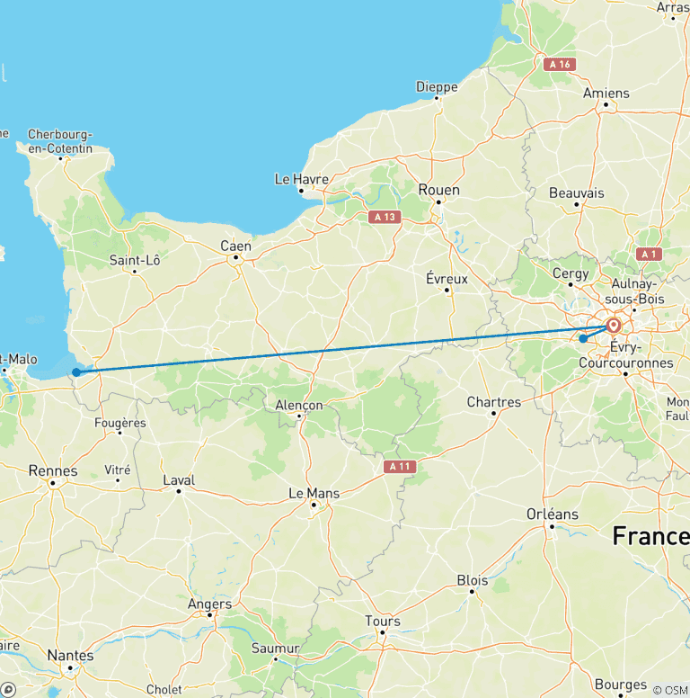 Map of 7 Days Paris & Mont Saint-Michel Experience