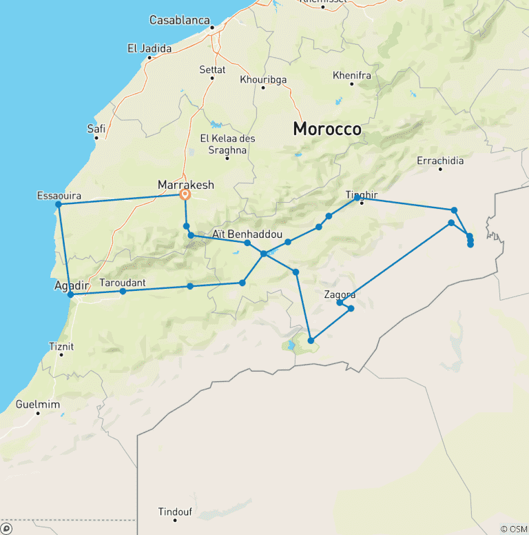 Map of From Marrakech : 16-Days Southern Morocco Adventure: Sahara Desert, Atlas Mountains & Atlantic Ocean