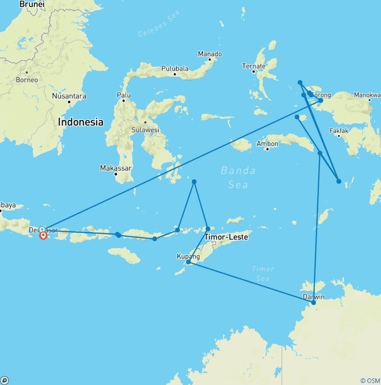 Map of Discover Bali, Darwin & Raja Ampat 2028-2029 - 25 Days