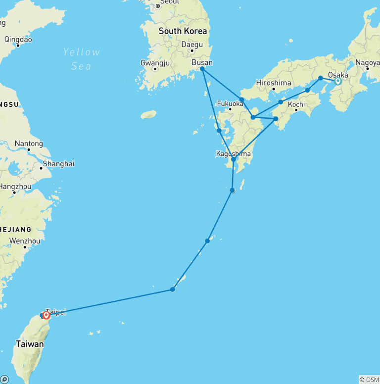 Map of Discover East Asia: Osaka to Hong Kong