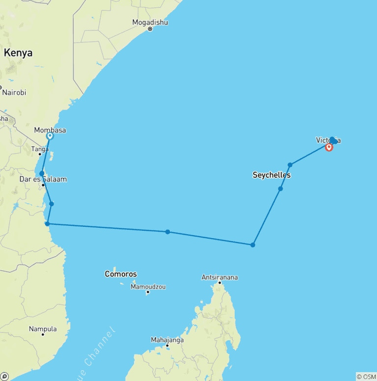 Map of Discover Seychelles, Tanzania and Kenya 2029