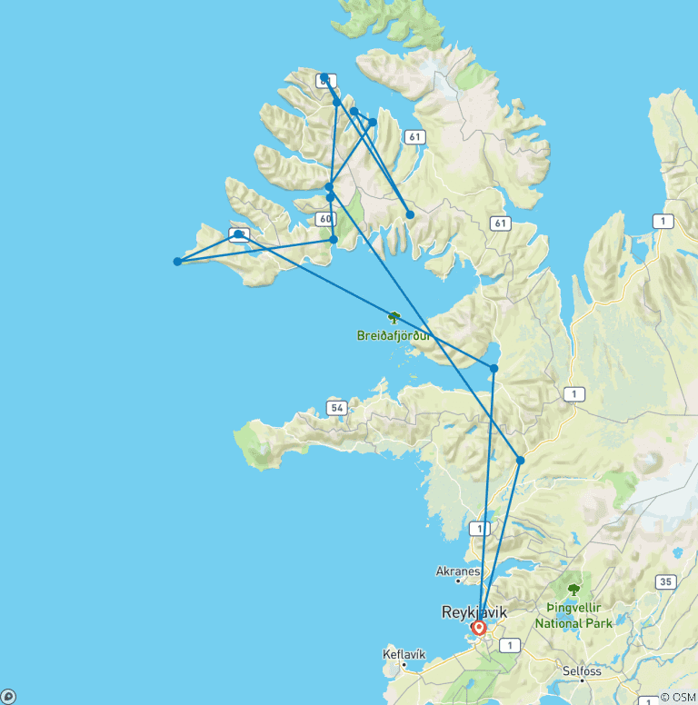 Map of Wild Westfjords Explorer - 3 days