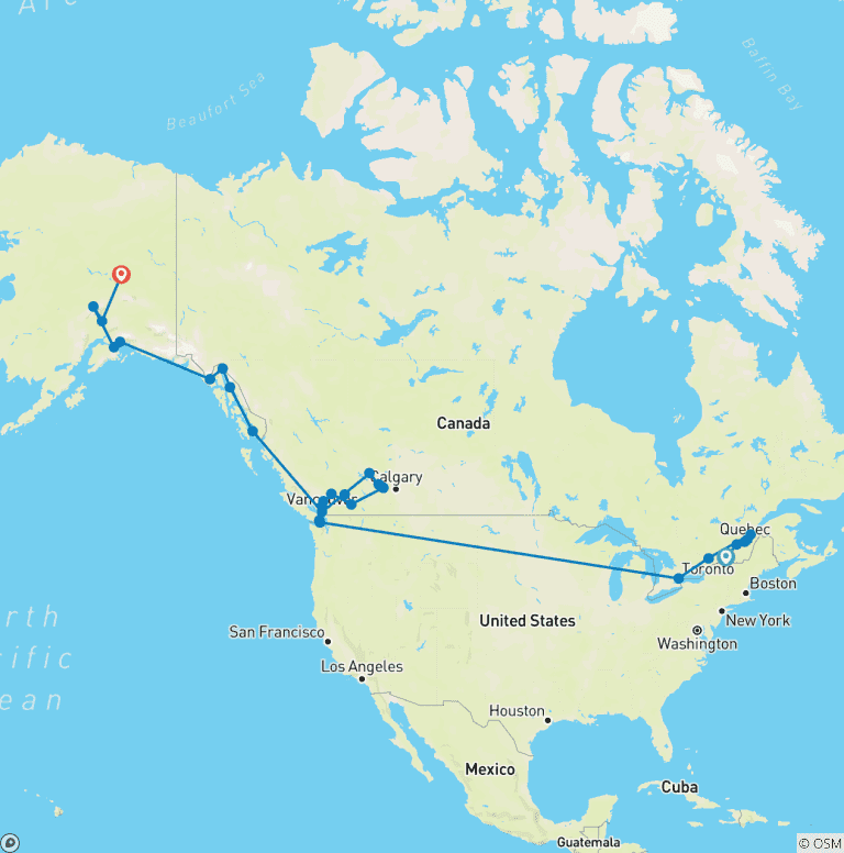 Map of Eastern Canada, Rockies & Alaska