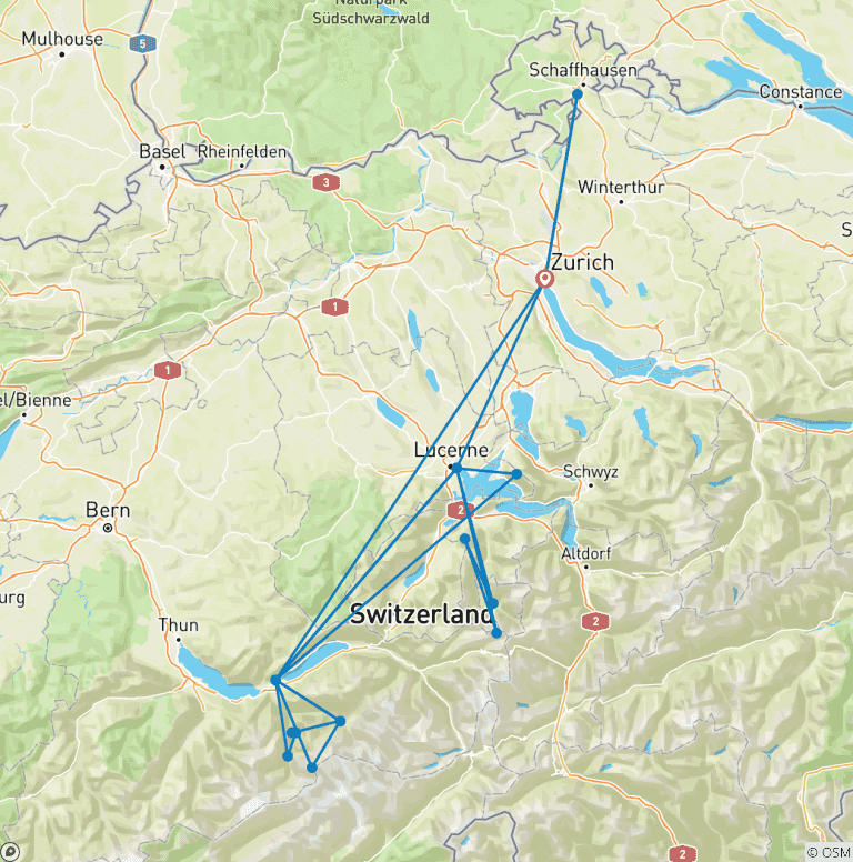 Map of Switzerland adventures in 9 days with Mt Titlis, Harder Kulm and much more (visiting Interlaken 3N, Lucerne 2N and Zurich 3N)