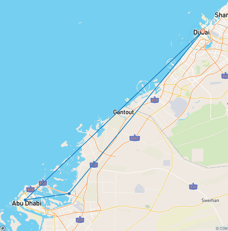 Map of United Arab Emirates Highlights Itinerary 3-Day