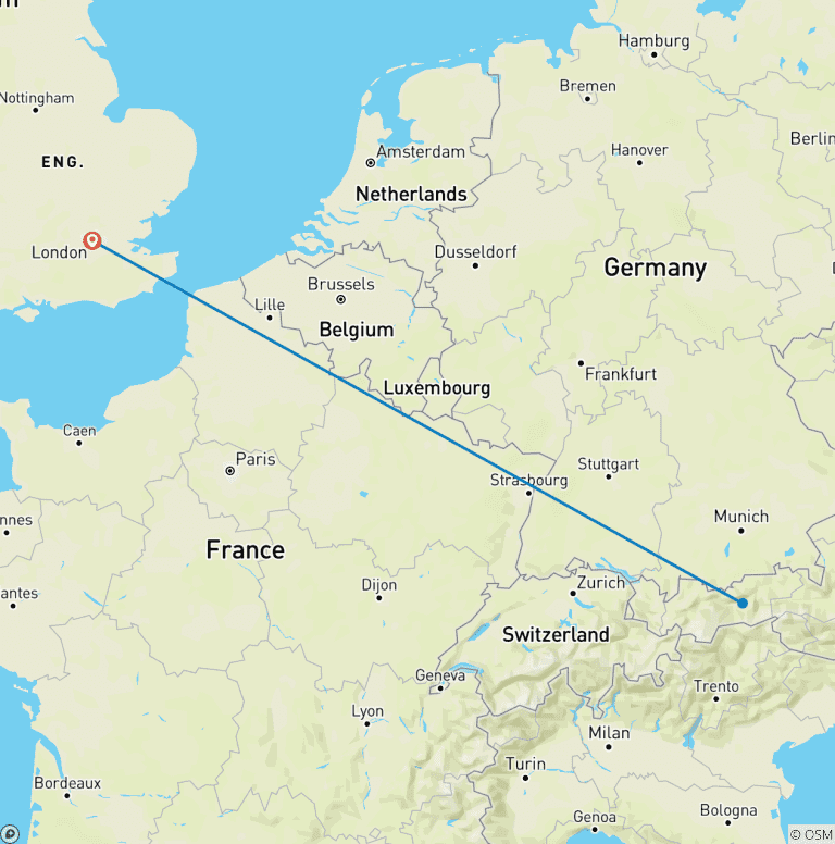 Map of Ski Austria: From London (2 Week)