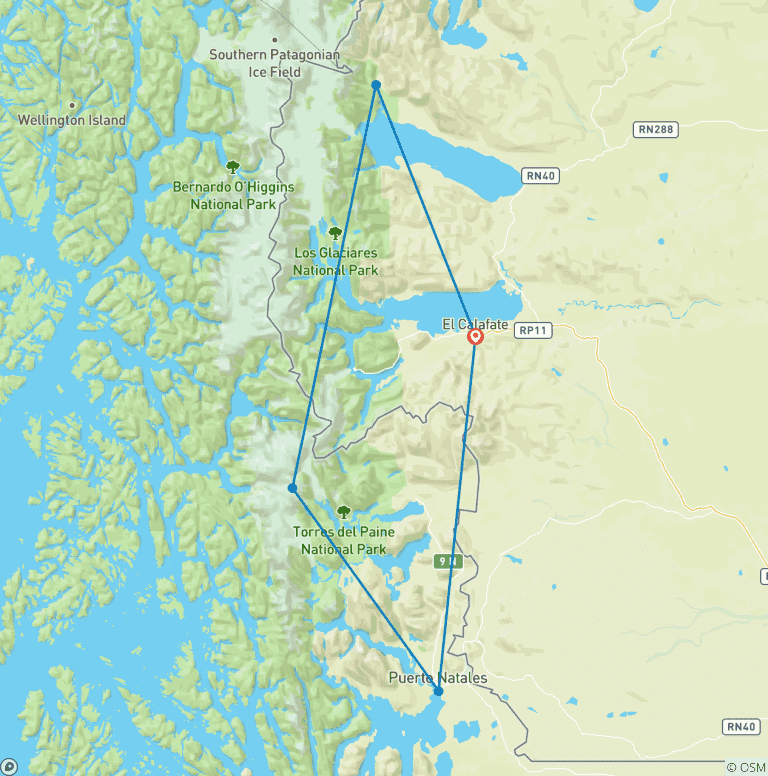 Map of Argentina & Chile: Amazing Patagonia - 9 days