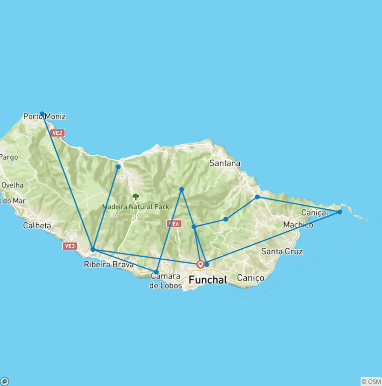 Map of Geluxe: Madeira: Pico do Arieiro, Fanal Forest & Porto Moniz
