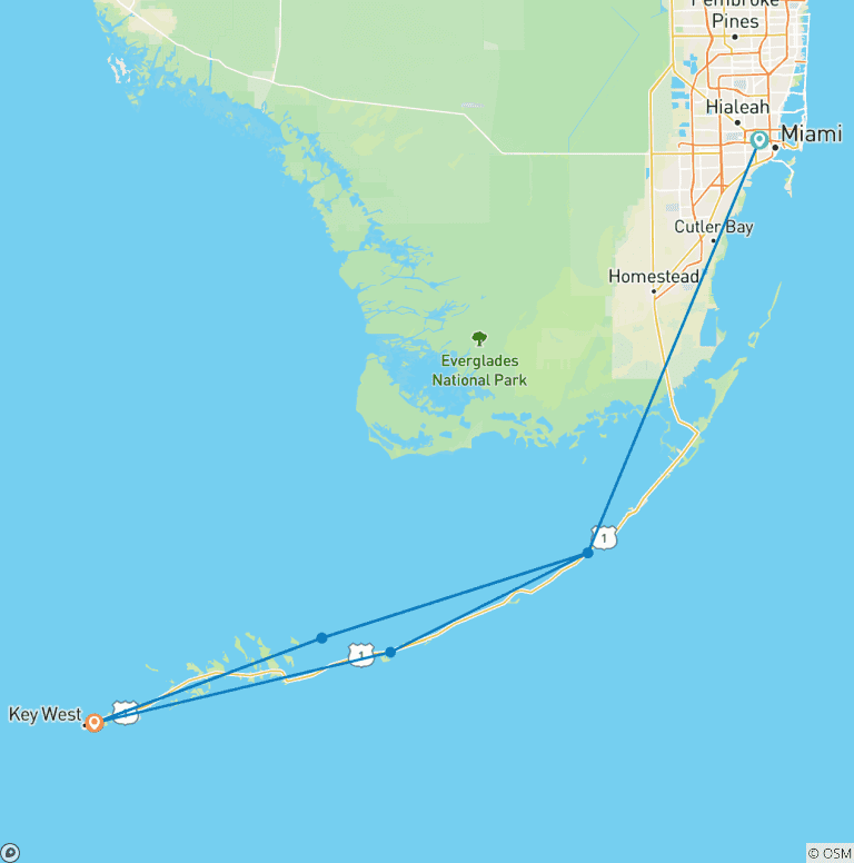 Map of 6-Day Florida Keys Multi-Adventure Bike & Explore Tour