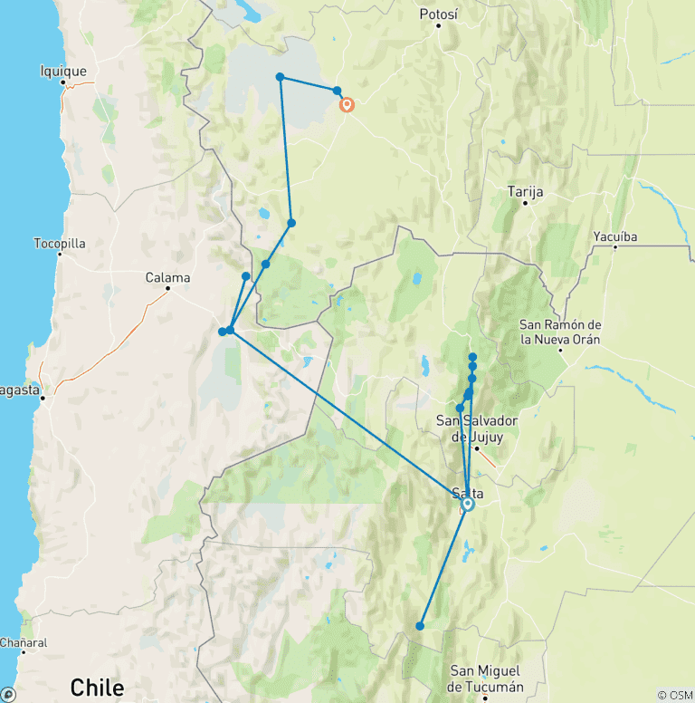 Map of Argentina & Bolivia: Salt Flats and Desert