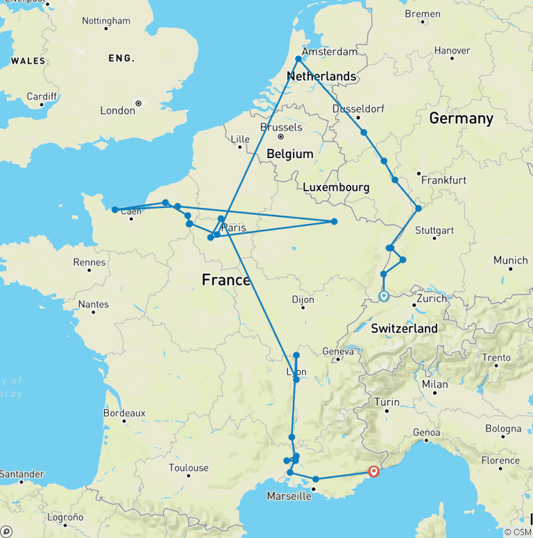 Map of European Masterpiece: The Rhine, Seine & Rhône Revealed with 2 Nights in French Riviera