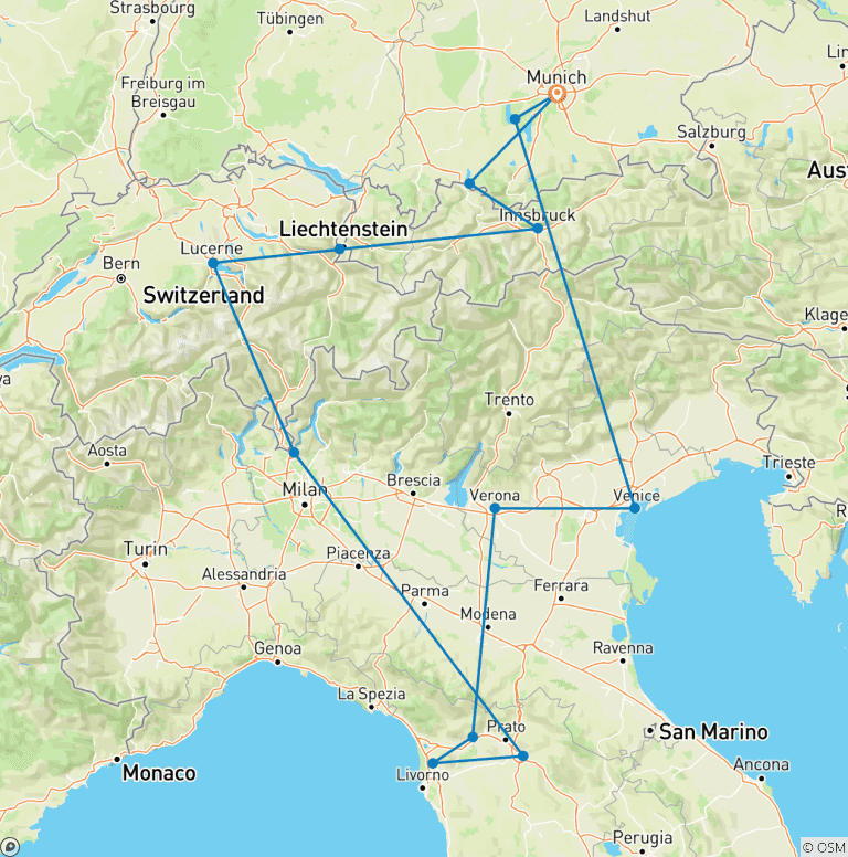 Map of Scenic Europe Journey - 9 days
