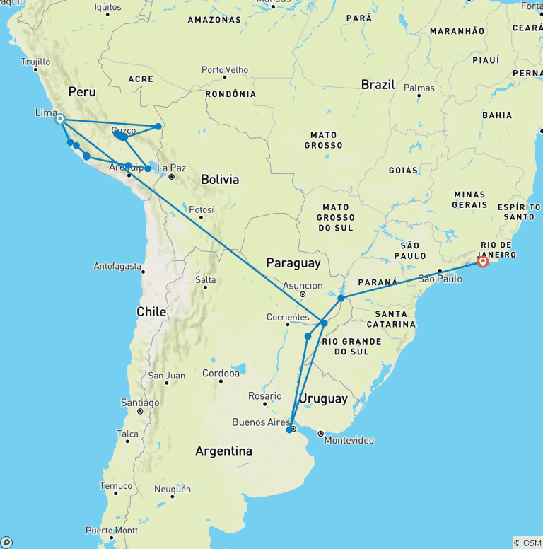 Map of Ultimate Peru, Argentina & Brazil