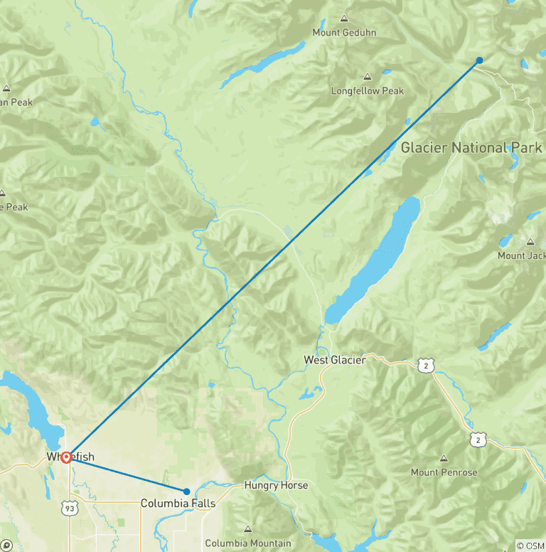 Map of 6-Day Glacier National Park Bike Tour