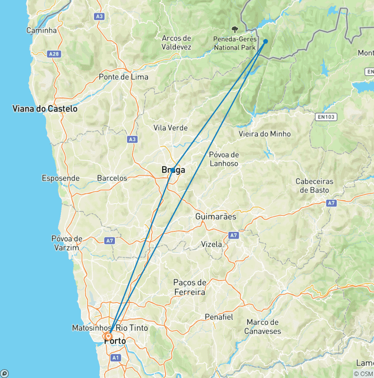 Map of Northern Portugal: From Porto to Peneda-Gerês National Park