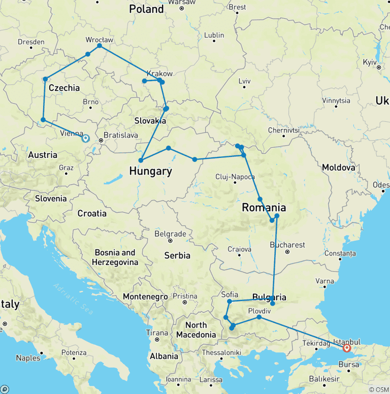 Map of The Best of Eastern Europe (31 destinations)