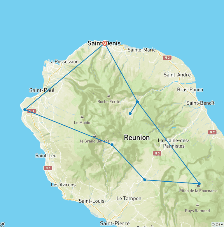 Map of Réunion Island Highlights Tour - 5 Days / 4 Nights