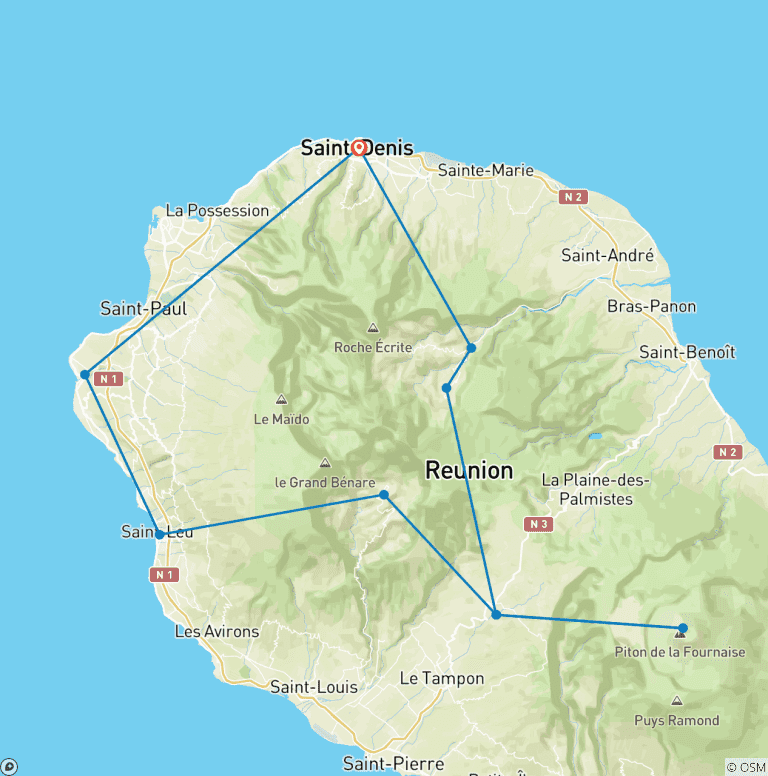 Map of Réunion Island Discovery Tour - 7 Days / 6 Nights