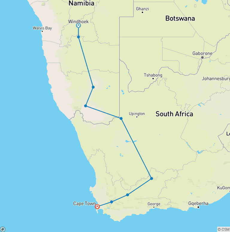 Map of Windhoek to Cape Town Luxury Rail Journey - 7 Days